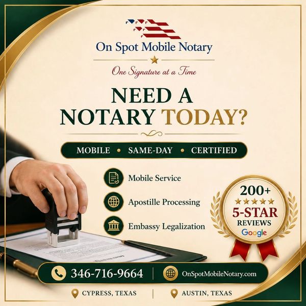 On Spot Mobile Notary handles every type of standard notarial act cypress,Houston and Austin texas