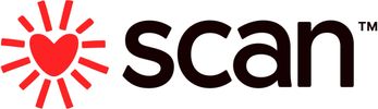A logo with a red heart and radiating lines next to the word 'scan'.