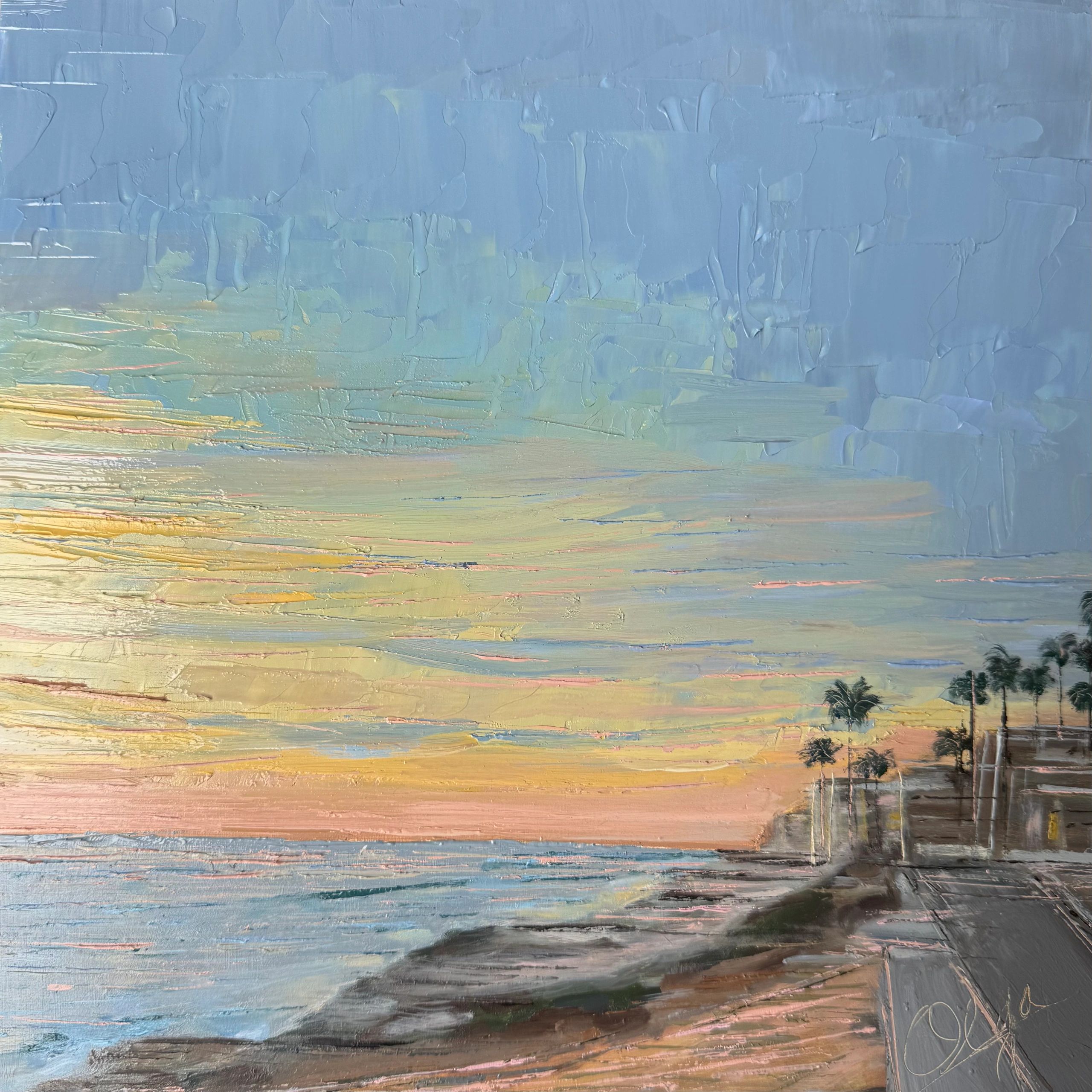 oil painting, Windansea, La Jolla California, sunset, coastal, ocean