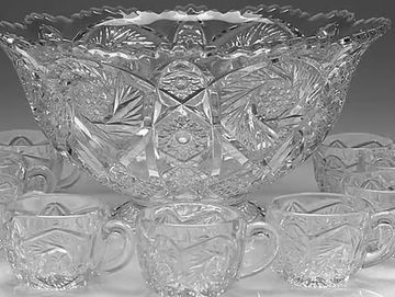 glass punch bowl with cups