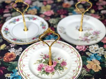 small vintage plates with gold handles