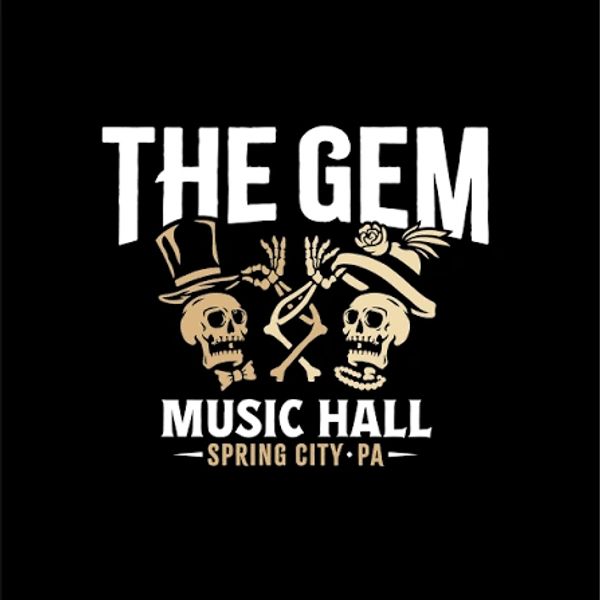 Logo of The Gem Music Hall with skeletons.