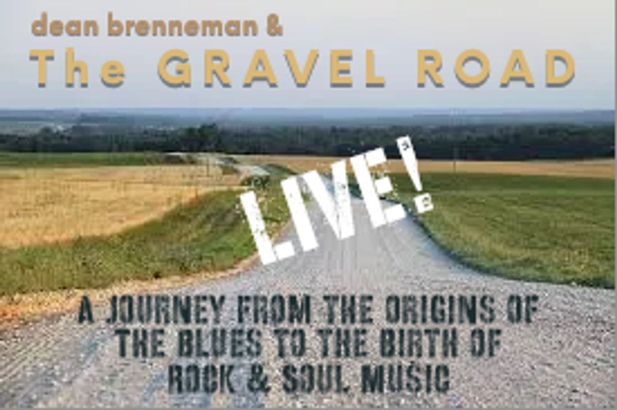Picture of a gravel road with a stencil overlay about the band