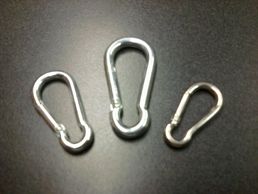 1/16 Snap hook caribiners availabe in stainless steel or nickel plated steel