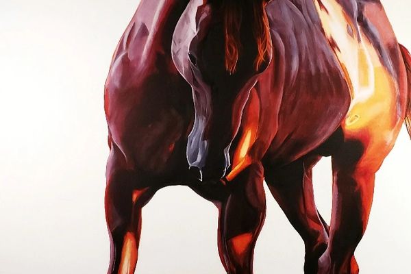 a red horse acrylic painting on canvas