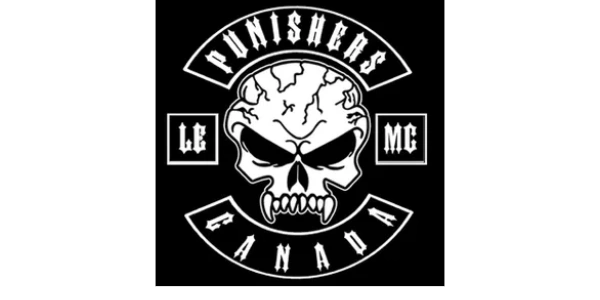 Black and white Punishers Canada motorcycle club logo with a skull.