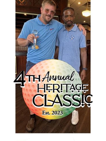 Two men posing with a trophy at the 4th Annual Heritage Classic 2023 event.