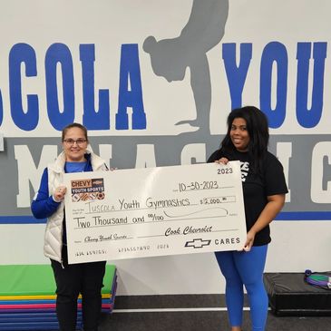 Thank you to Cook's Chevrolet, LLC for the generous donation of $2,000 to Tuscola Youth Gymnastics. 