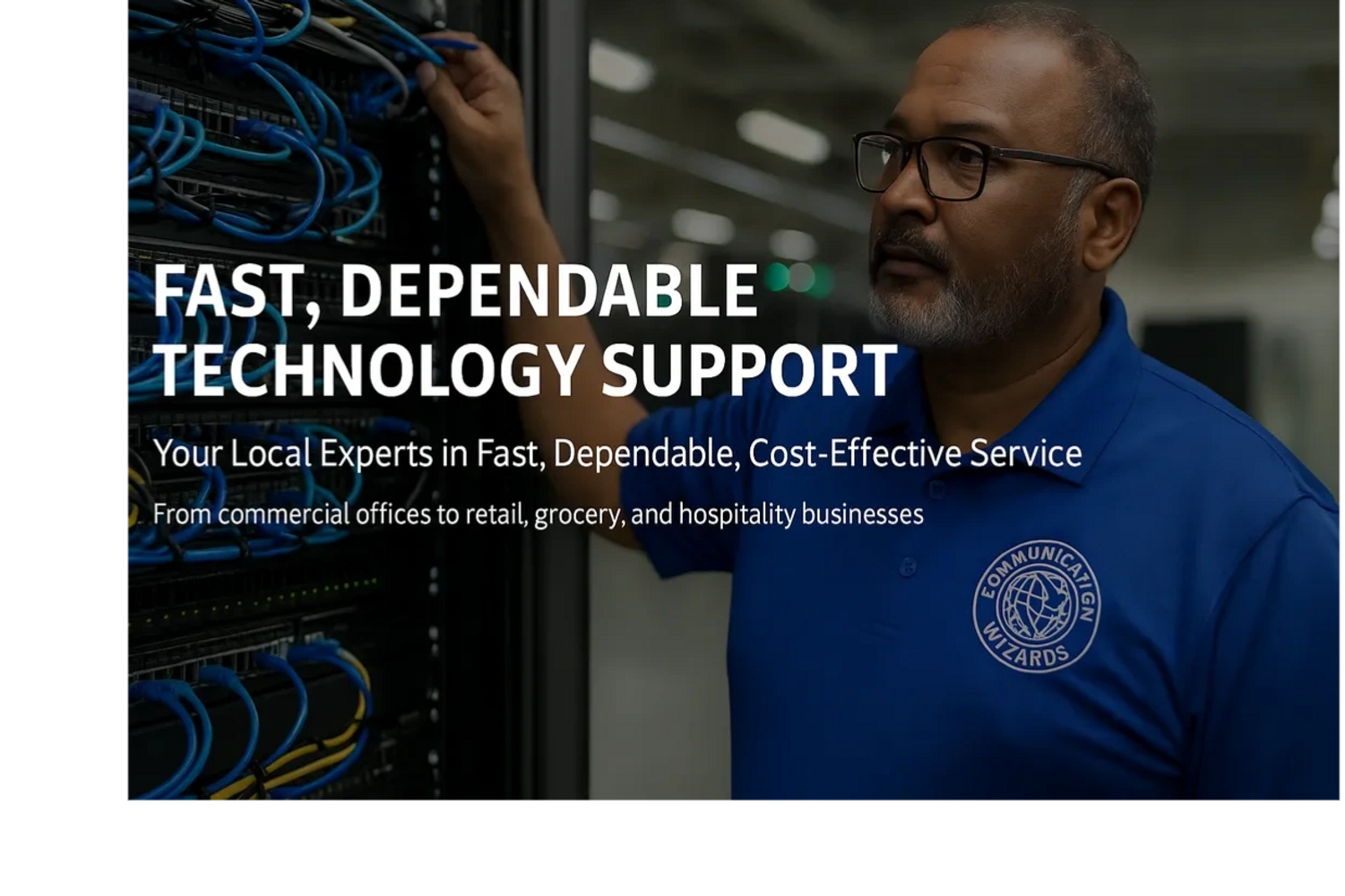 Technician providing fast, dependable technology support with expertise for various businesses.