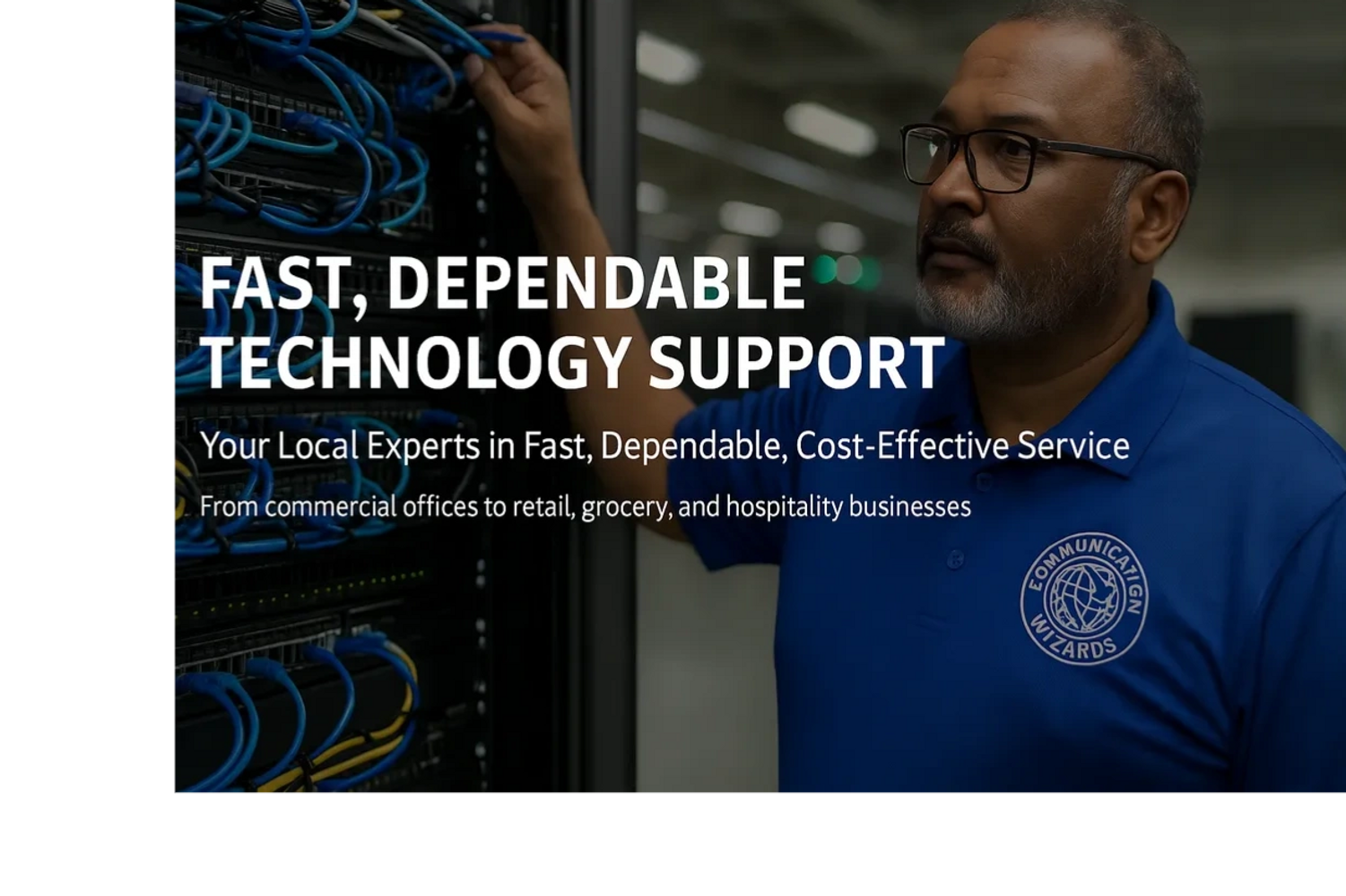 Technician providing fast, dependable technology support with expertise for various businesses.