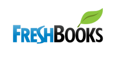FreshBooks logo with a green leaf symbol.