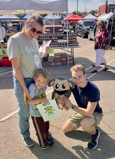 Sheldon And Friends at the Farmers Market with cute kid and a coloring page of Sheldon