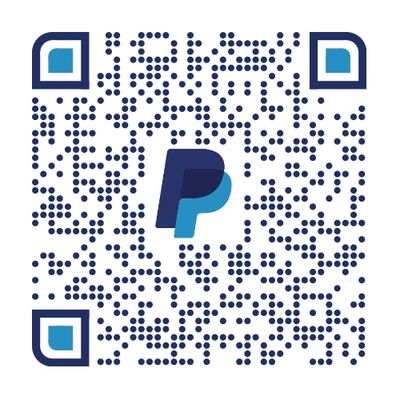 A PayPal QR code designed with blue dots and squares.