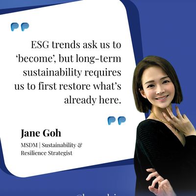 Quote on sustainability by Jane Goh with her photo.