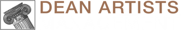 Logo featuring a classical column and text for Dean Artists Management.