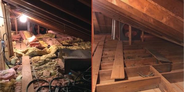 Insulation removal, attic insulation.