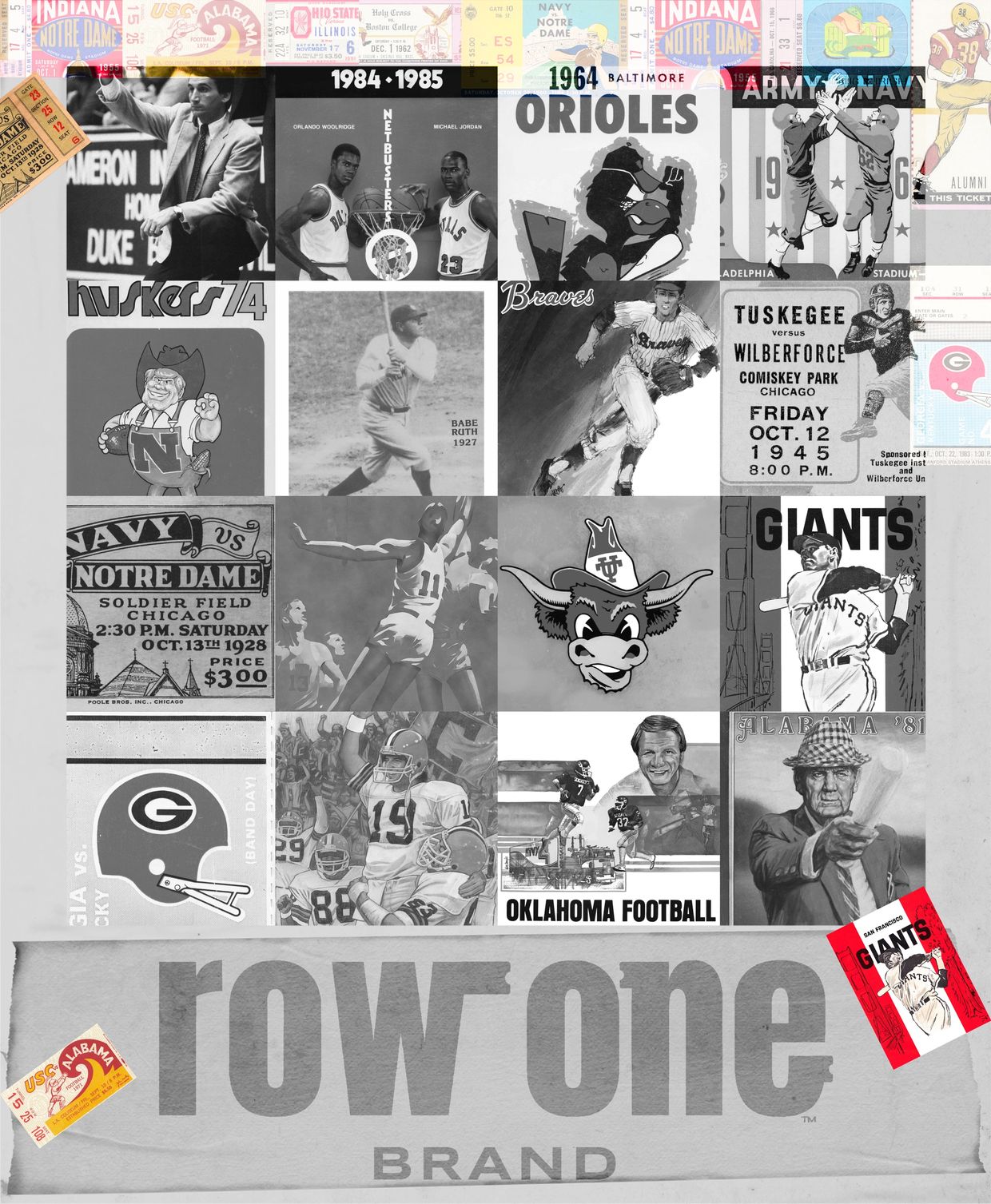 Row One Brand's sports art collection includes vintage ticket stub art and Michael Jordan posters