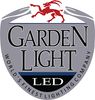 Logo of Garden Light LED with a red dragon and company slogan.