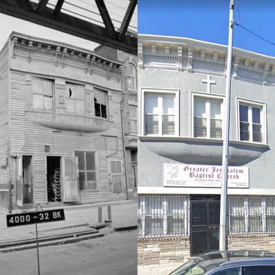 Then and now images of a building turned into a church.