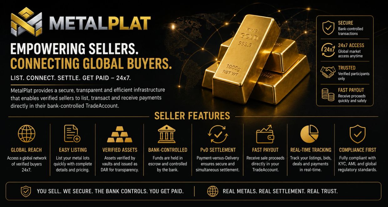 MetalPlat empowers sellers by connecting global buyers with secure, bank-controlled transactions and fast payouts.