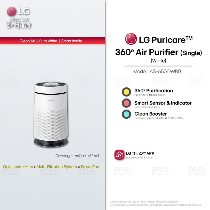 White LG PuriCare 360° Air Purifier (Single) with Clean Booster, Malaysia