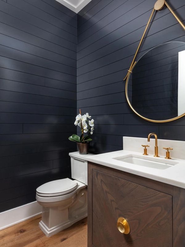 Navy Blue Shiplap Powder Bath 
