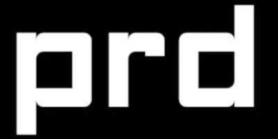 White lowercase letters 'prd' on a black background.
