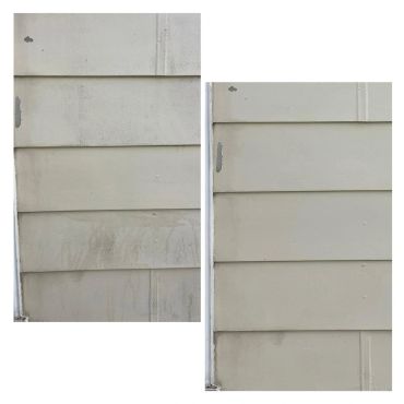 Comparison of a dirty and clean exterior wall panel.