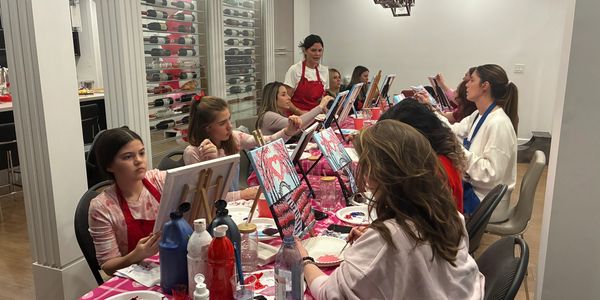 Bachelorette paint party with friends celebrating together