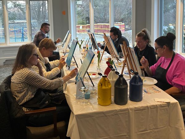 Group paint and sip Muskoka girls weekend