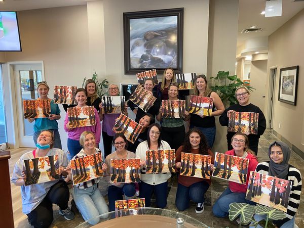 Canvas paint and sip party with guided instruction