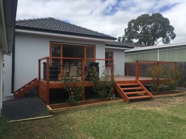 large timber deck and stairs