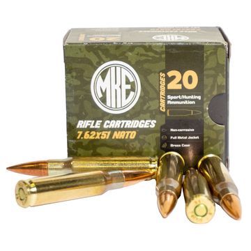 Century Arms 7.62 x 51 NATO .308 Winchester brass cased 147 grain ammo in a 20 round box . 