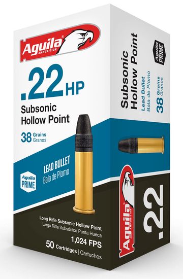 Aquila .22 long rifle hollow point subsonic ammunition in 38 grain