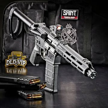 Springfield Armory Saint Victor with Gear Head Tail Hook Brace and Dragonfly Hex red dot sight.