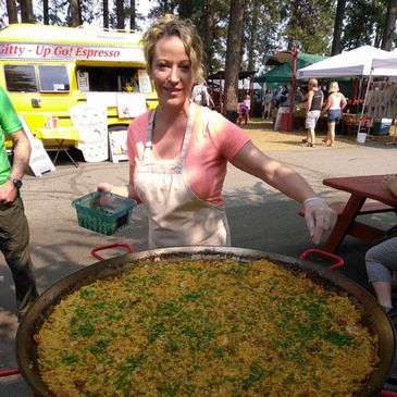 Big Pan Paella chicken shrimp chorizo paella at Kootenai County Farmers Market