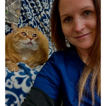 A woman and a ginger cat together.