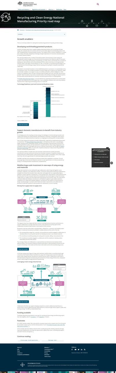 Screenshot of a page from the Recycling and Clean Energy National Manufacturing Priority road map