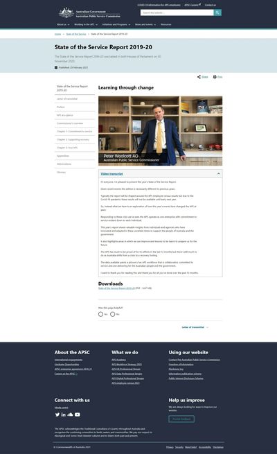 A screenshot of the webpage https://www.apsc.gov.au/state-service/state-service-report-2019-20 
