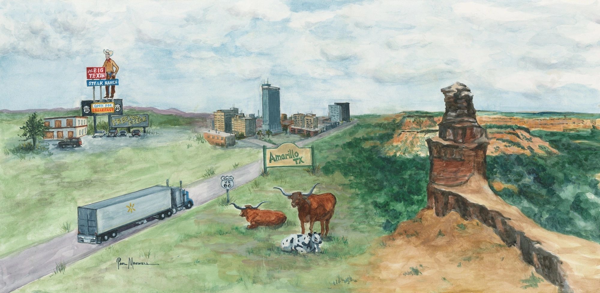 "Amarillo By Morning", watercolor, 12 x 24"