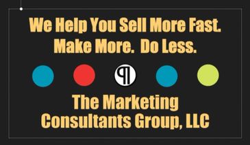 Marketing Consultants Group ad with bold text and colorful dots.