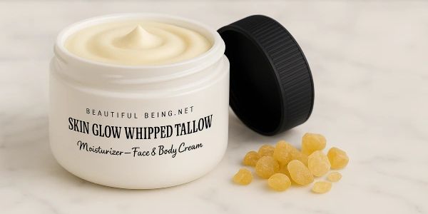 Skin Glow Whipped Tallow Face & Body Cream crafted from grass-fed tallow, castor oil, and frankincen