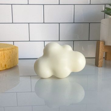 Cloud shaped soap on a bathroom counter