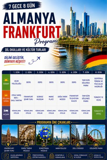 Frankfurt'ta 7 gece 8 gün dil ve kültür turu programı.