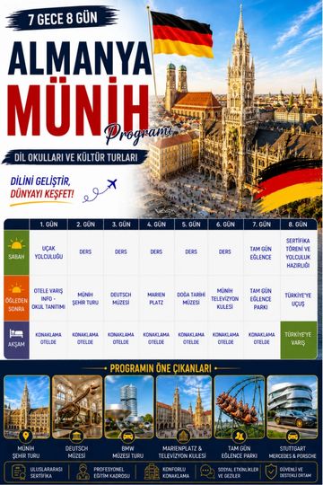 Almanya Münih 7 gece 8 gün kültür turu programı.