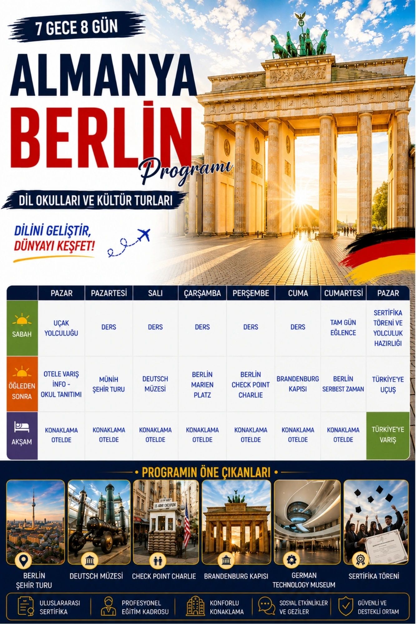 Almanya Berlin dil okulu ve kültür turu programı.