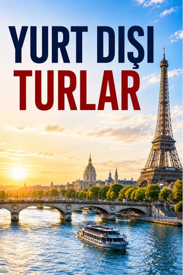 Yurtdışı turlar afişi, Eyfel Kulesi ve Paris manzarasıyla.