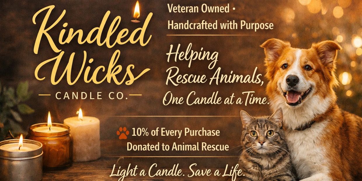 Kindled Wicks candle company supports animal rescue with 10% donation from every purchase.