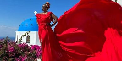 Flying Dress Photoshoot, Santorini, Greece.
