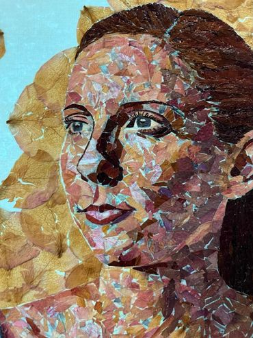 dried flower art floral mosaic mixed media portraiture figurative woman commission backlit female